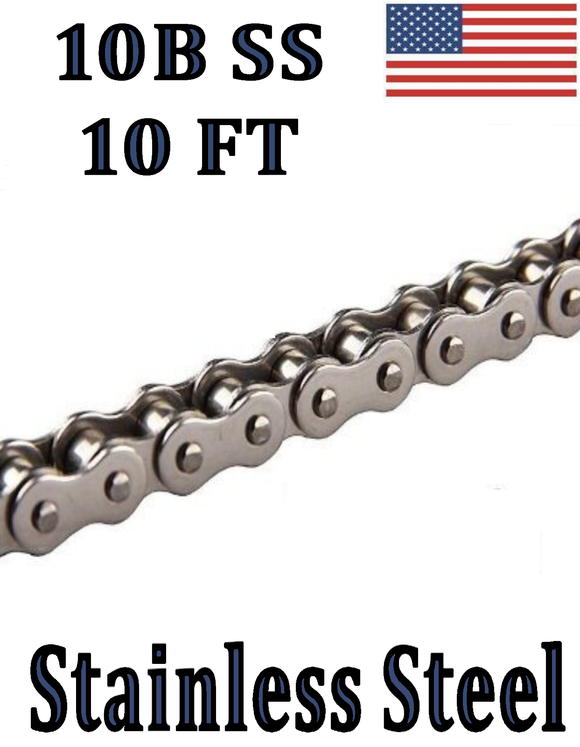 10B-1SS Stainless Steel Roller Chain 10 FT Metric - Same Day Priority Shipping