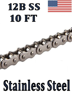 12B-1SS Stainless Steel Roller Chain 10 FT Metric - Same Day Priority Shipping