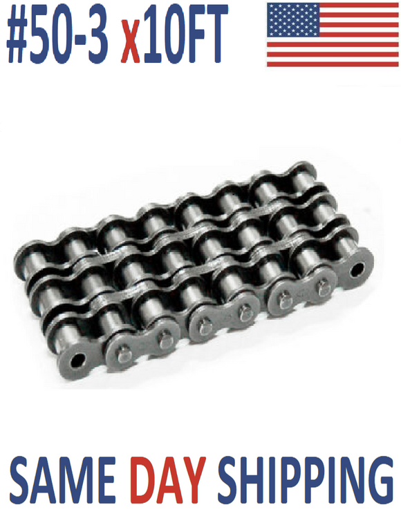 #50-3 Roller Chain 10 FT + With Connecting Link - Same Day Shipping