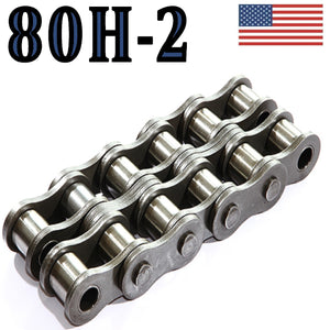 80H-2 HEAVY DOUBLE STRAND ROLLER CHAIN - 10FT WITH CONNECTING MASTER LINK